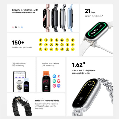 Global Version Xiaomi Smart Band 9 Smart Wristband Mi Band 9 Smart Bracelet 1.62" AMOLED Screen Health Monitoring 21-day Battery